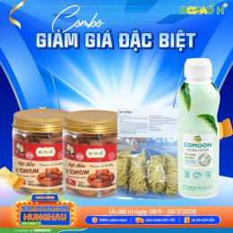 Mua 02 hạt điều Tomyum 120g tặng 01 chai nước dừa Comoon 500ml + 01 mì trứng gà 100g