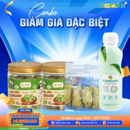 Mua 02 hạt điều wasabi 120g tặng 01 chai nước dừa Comoon 500ml + 01 mì trứng gà 100g