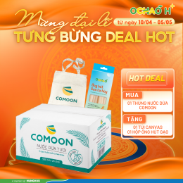 24 chai Nước dừa 500ml TẶNG THÊM 1 Hộp OHG 20 ống + túi canvas Comoon