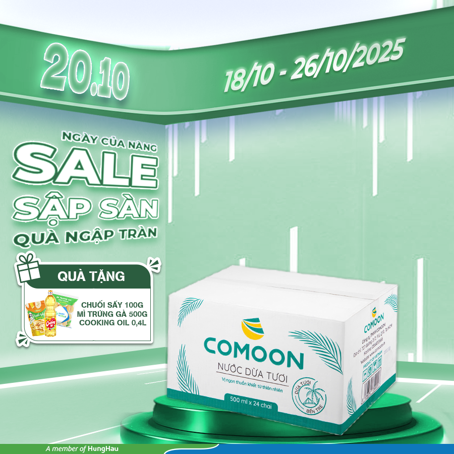 MUA 01 THÙNG 24 CHAI NƯỚC DỪA 500ML TẶNG 01 CHUỐI SẤY 100G + 1 MÌ TRỨNG 500G +1 DẦU ĂN 0,4L