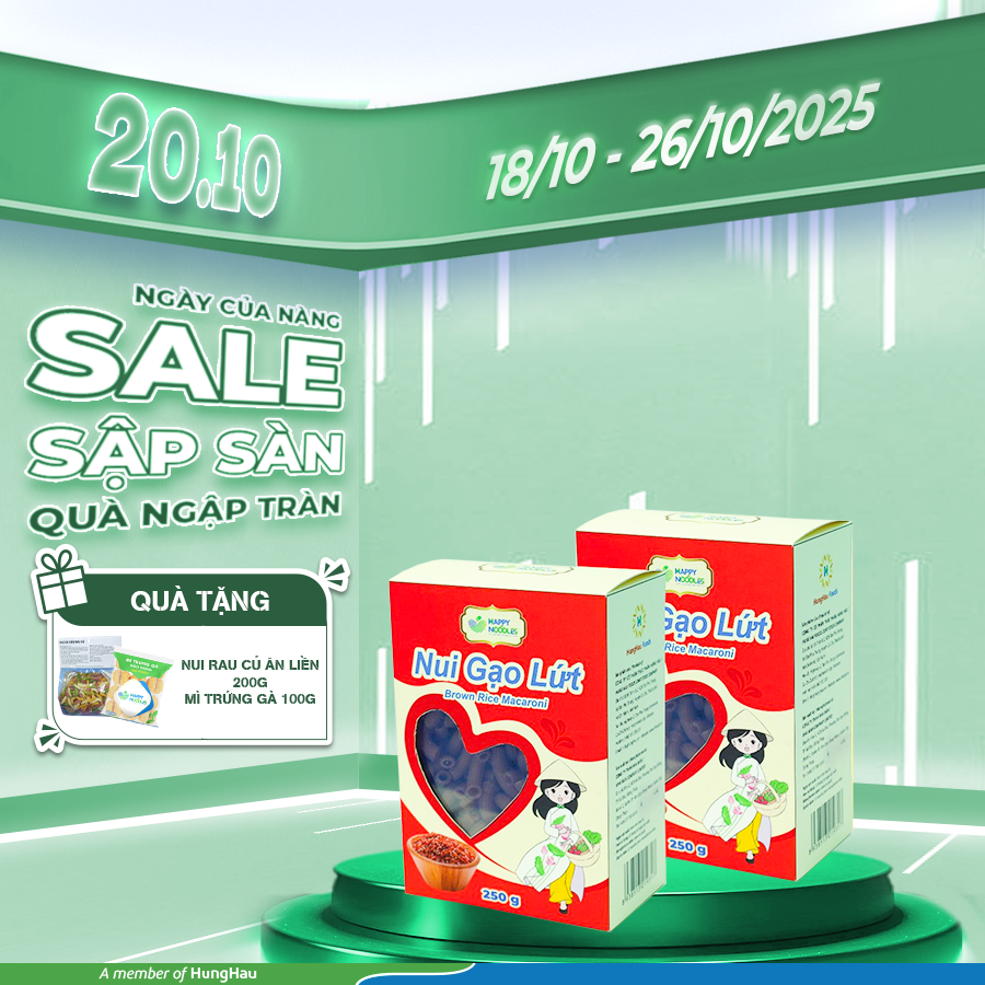 MUA 02 HỘP NUI GẠO LỨT 250G TẶNG 01 NUI RAU CỦ ĂN LIỀN 200G + 1 MÌ TRỨNG 100G