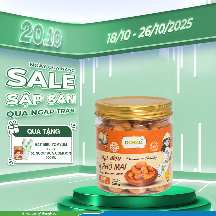 MUA 01 HẠT ĐIỀU PHÔ MAI 250G + 01 HẠT ĐIỀU TOMYUM 120G TẶNG 02 NƯỚC DỪA COMOON 500L