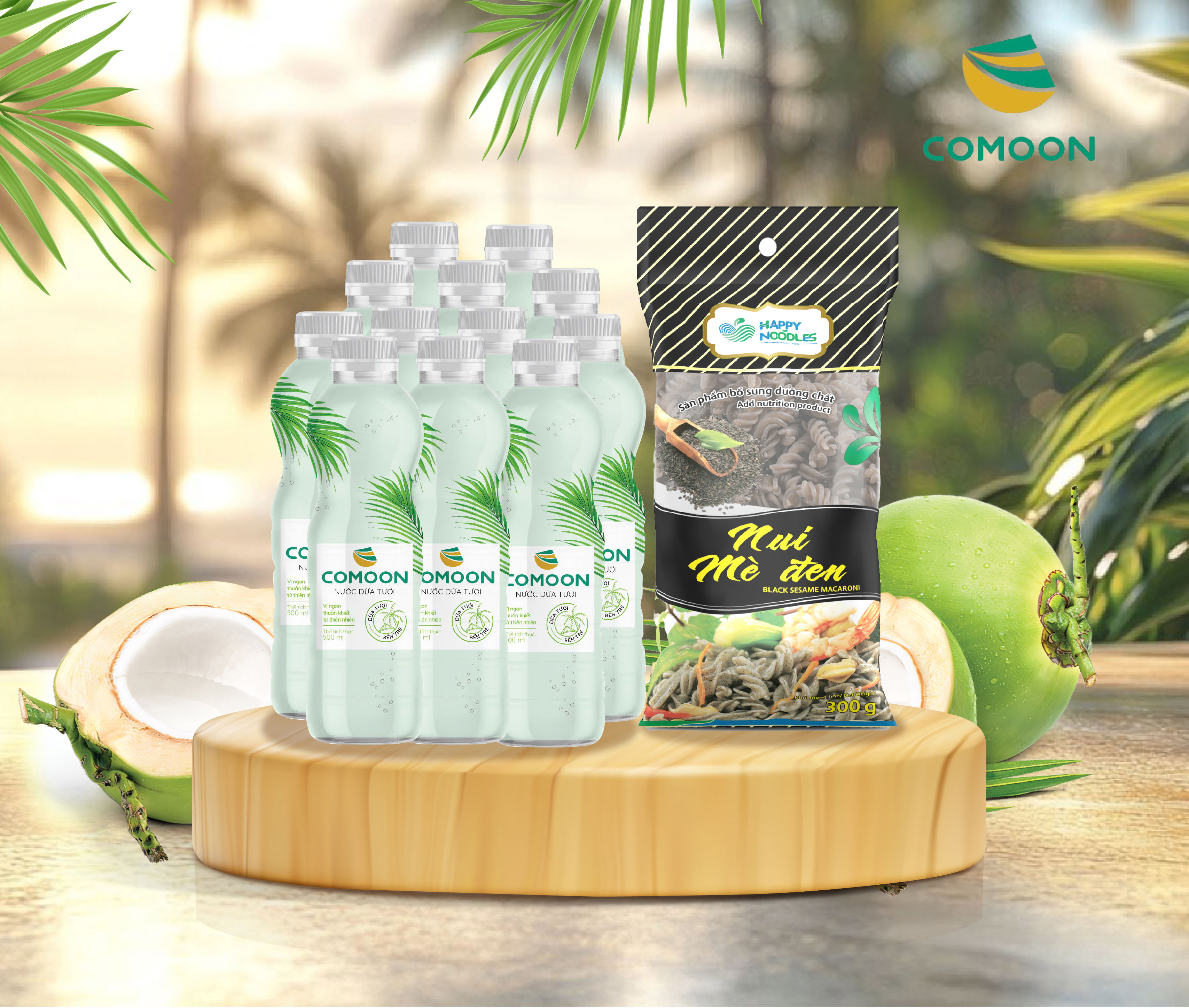 Combo 12 chai Nước dừa COMOON & 1 nui mè đen