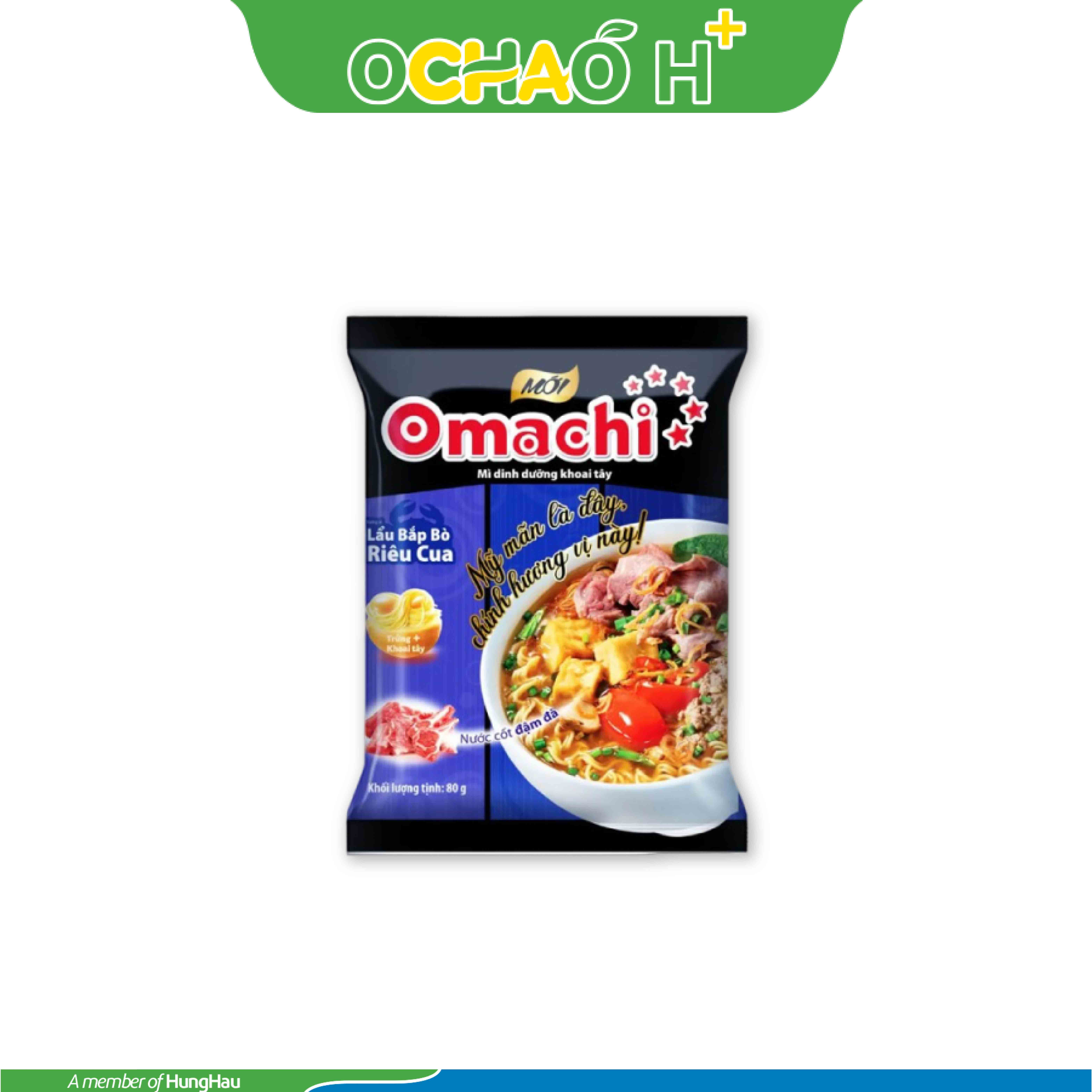 Mì dinh dưỡng khoai tây Omachi hương vị lẩu bắp bò riêu cua gói 80g