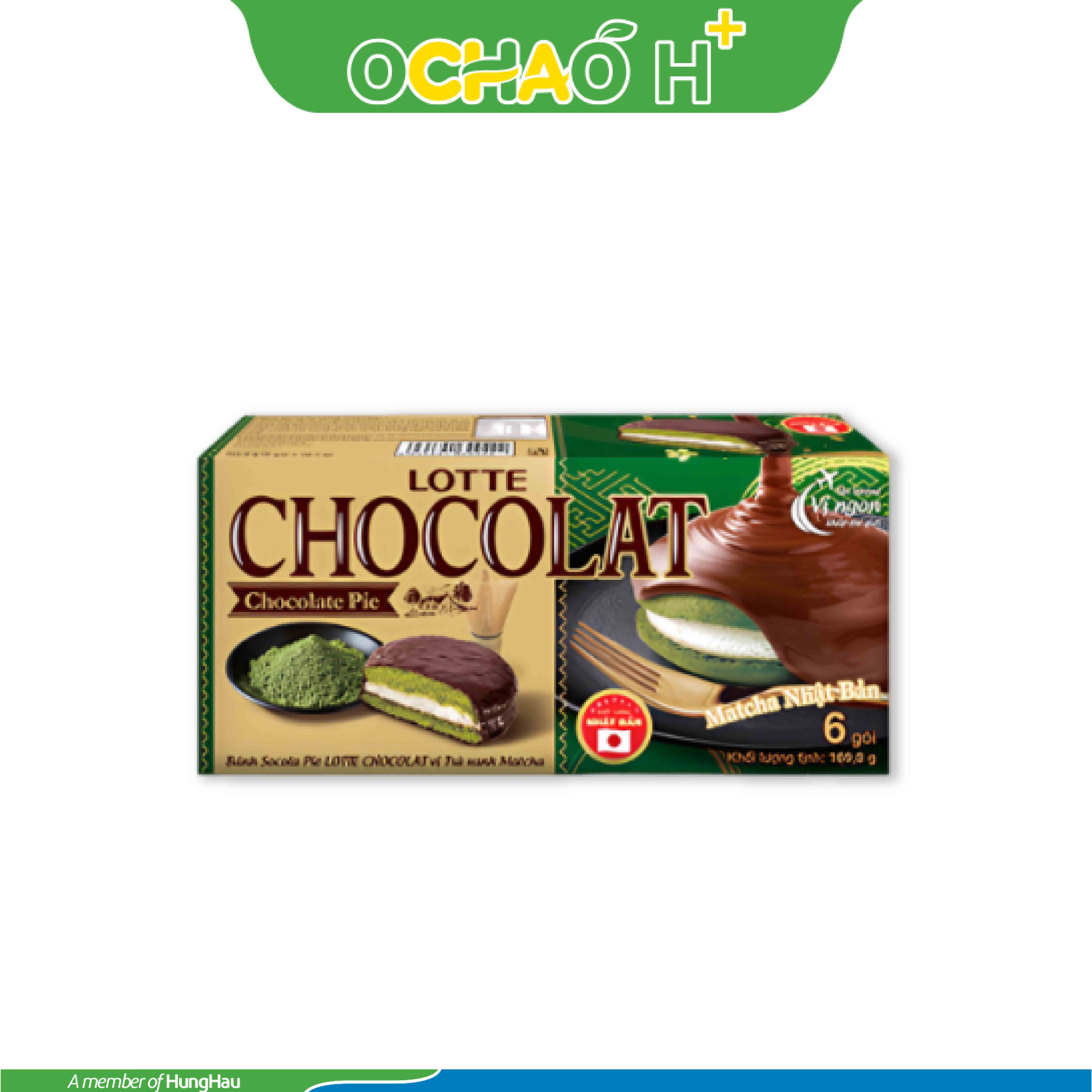 Bánh Socola Pie LOTTE CHOCOLAT Vị Trà Xanh Matcha Hộp 169.8g
