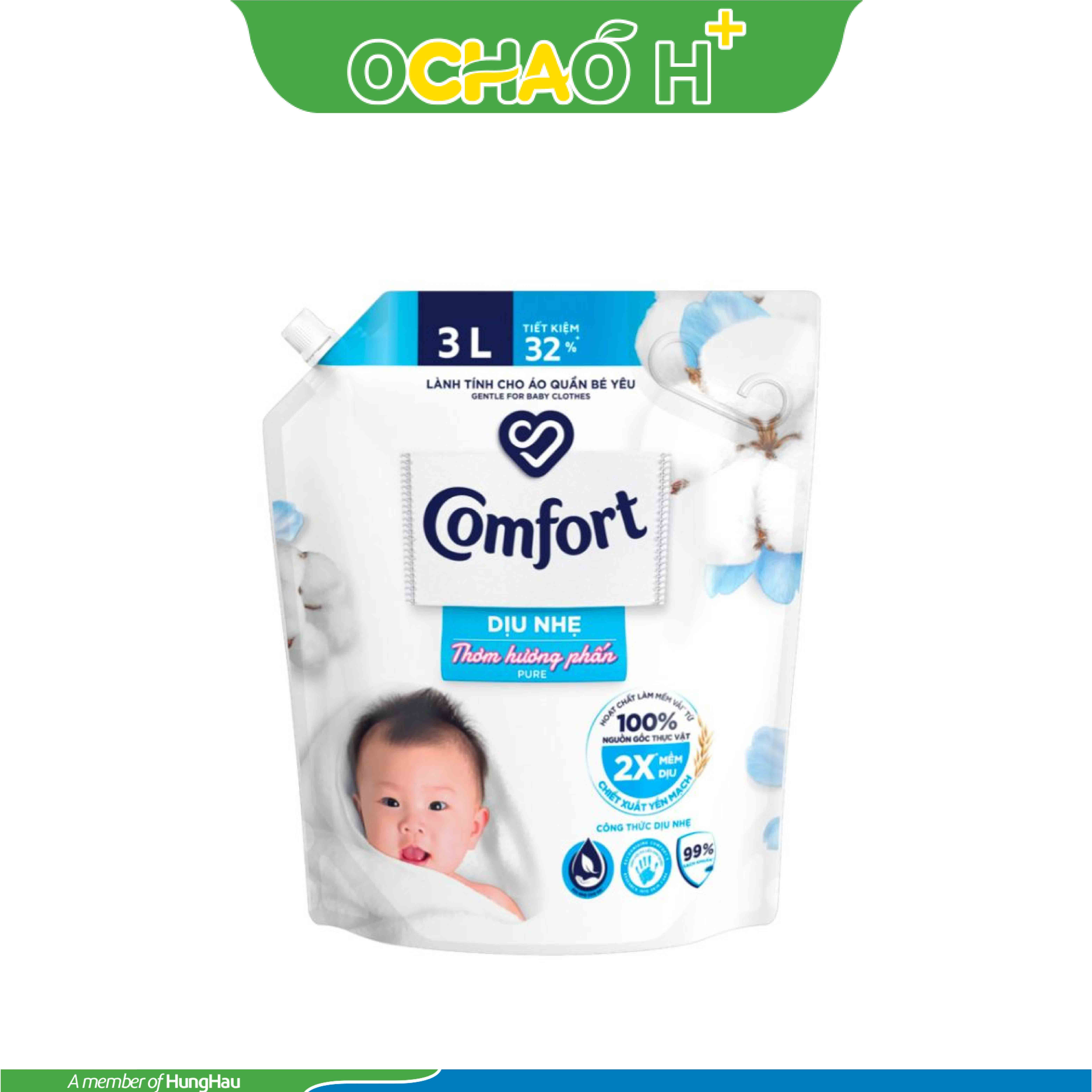 COMFORT Nước xả Mềm Vải Dịu Nhẹ Thơm Hương Phấn Gói 3L