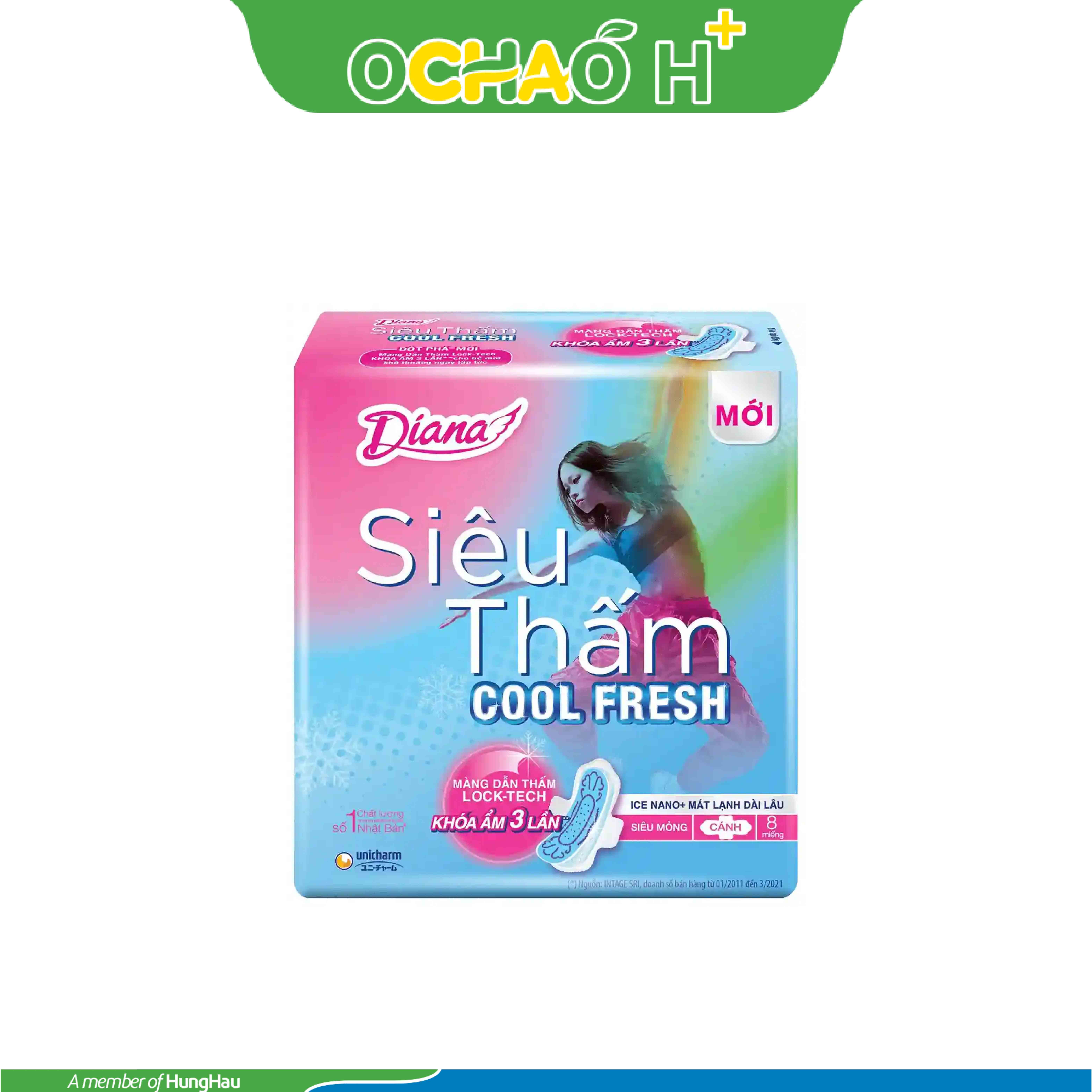 Băng Vệ Sinh Diana Siêu Thấm Siêu Mỏng Có Cánh 8 miếng