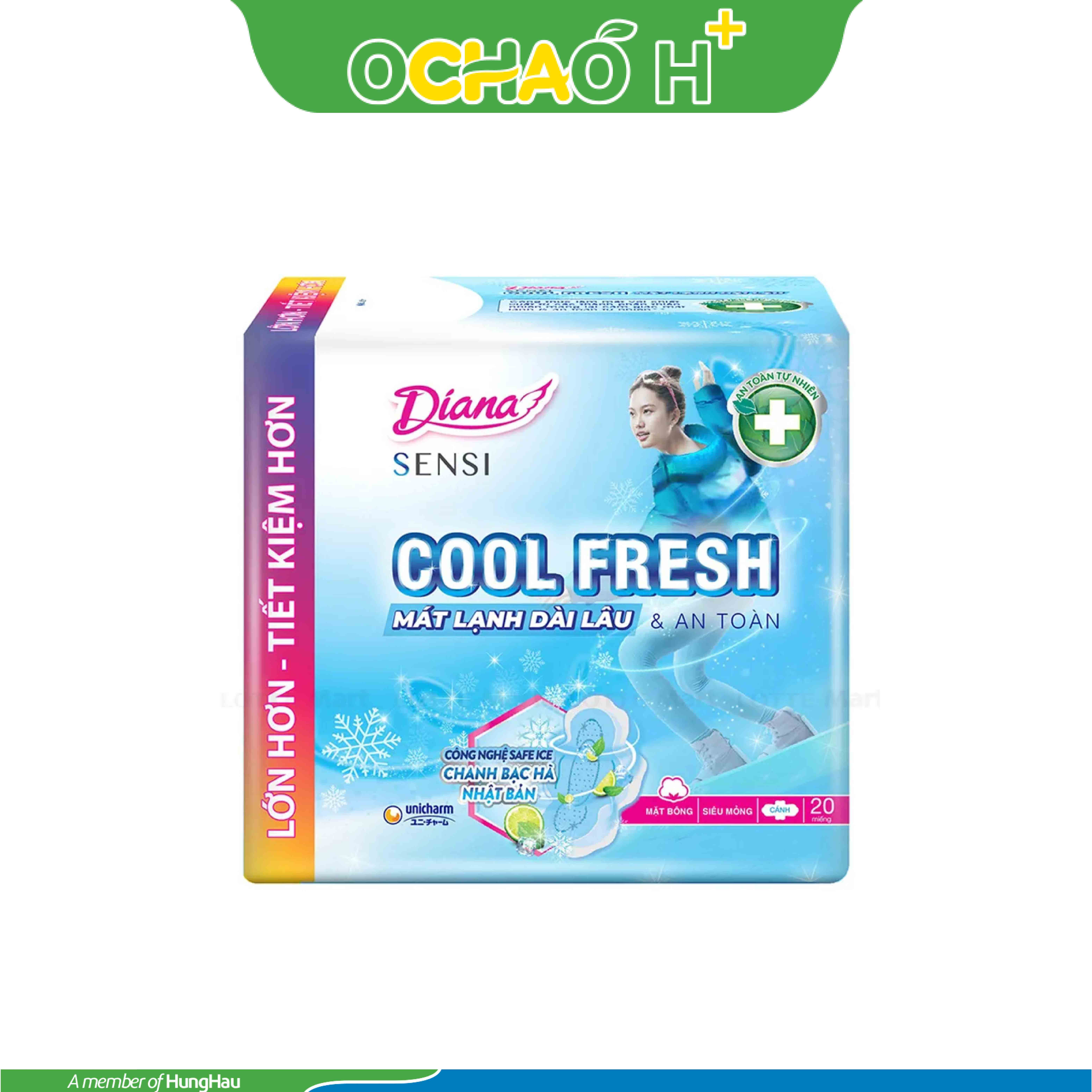 Băng vệ sinh siêu mỏng mát lạnh Diana Sensi Cool Fresh có cánh (Gói 20 miếng) 