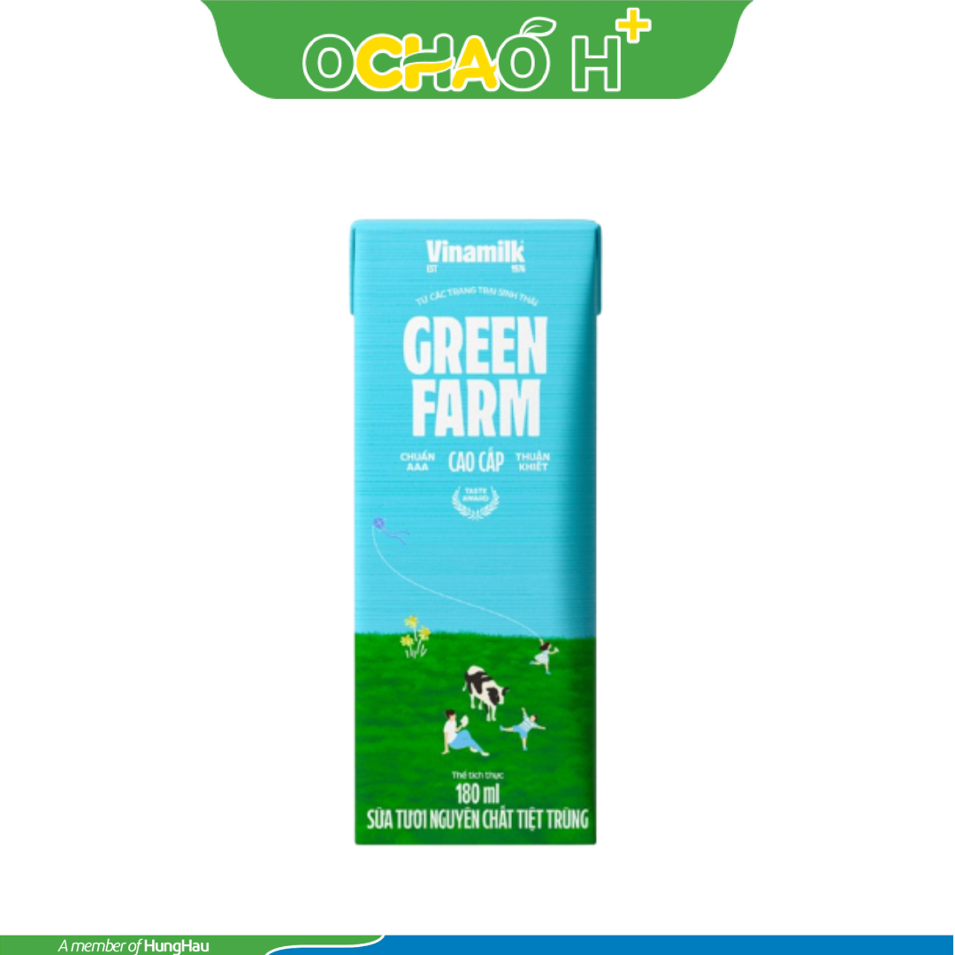 Sữa tươi nguyên chất tiệt trùng Vinamilk Green Farm Hộp 180ml