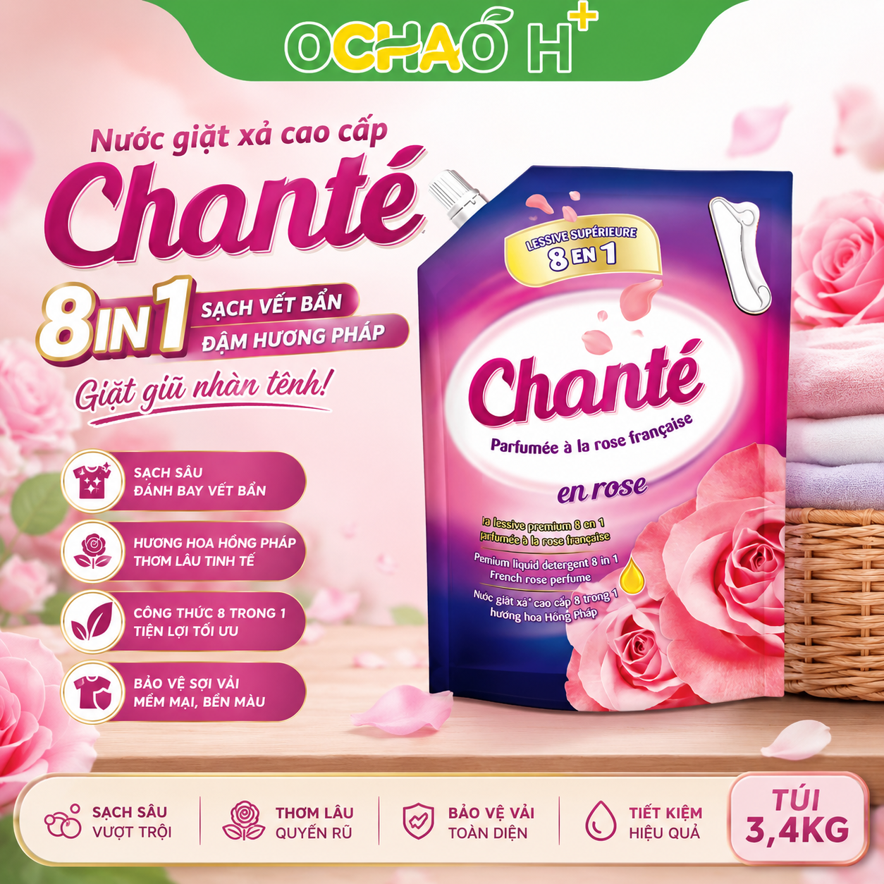 [HOME CARE] NƯỚC GIẶT XẢ CHANTÉ 8IN1: SẠCH VẾT BẨN - ĐẬM HƯƠNG PHÁP, GIẶT GIŨ NHÀN TÊNH! 