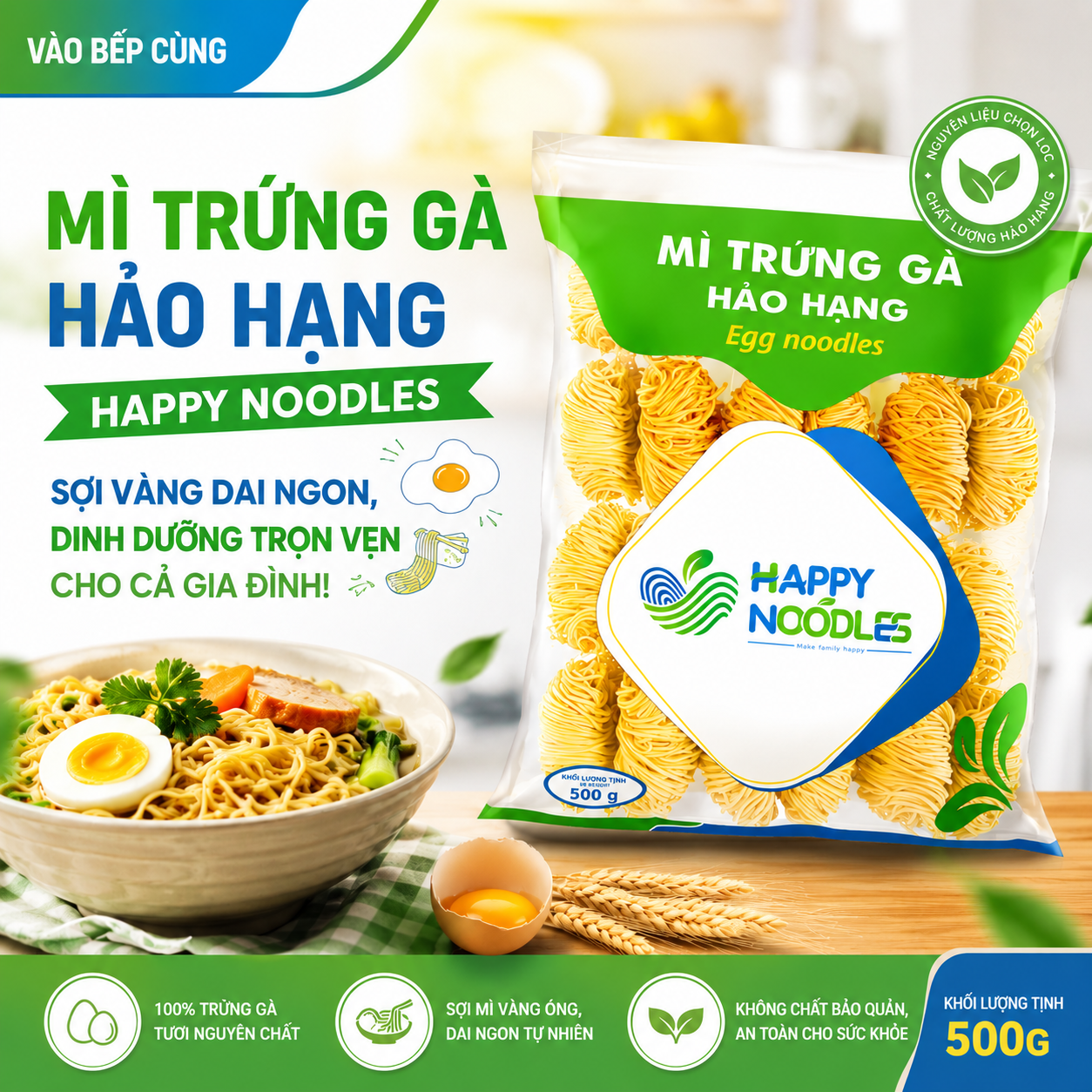 [VÀO BẾP CÙNG MYU] MÌ TRỨNG GÀ HẢO HẠNG HAPPY NOODLES – SỢI VÀNG DAI NGON, DINH DƯỠNG TRỌN VẸN CHO CẢ GIA ĐÌNH!