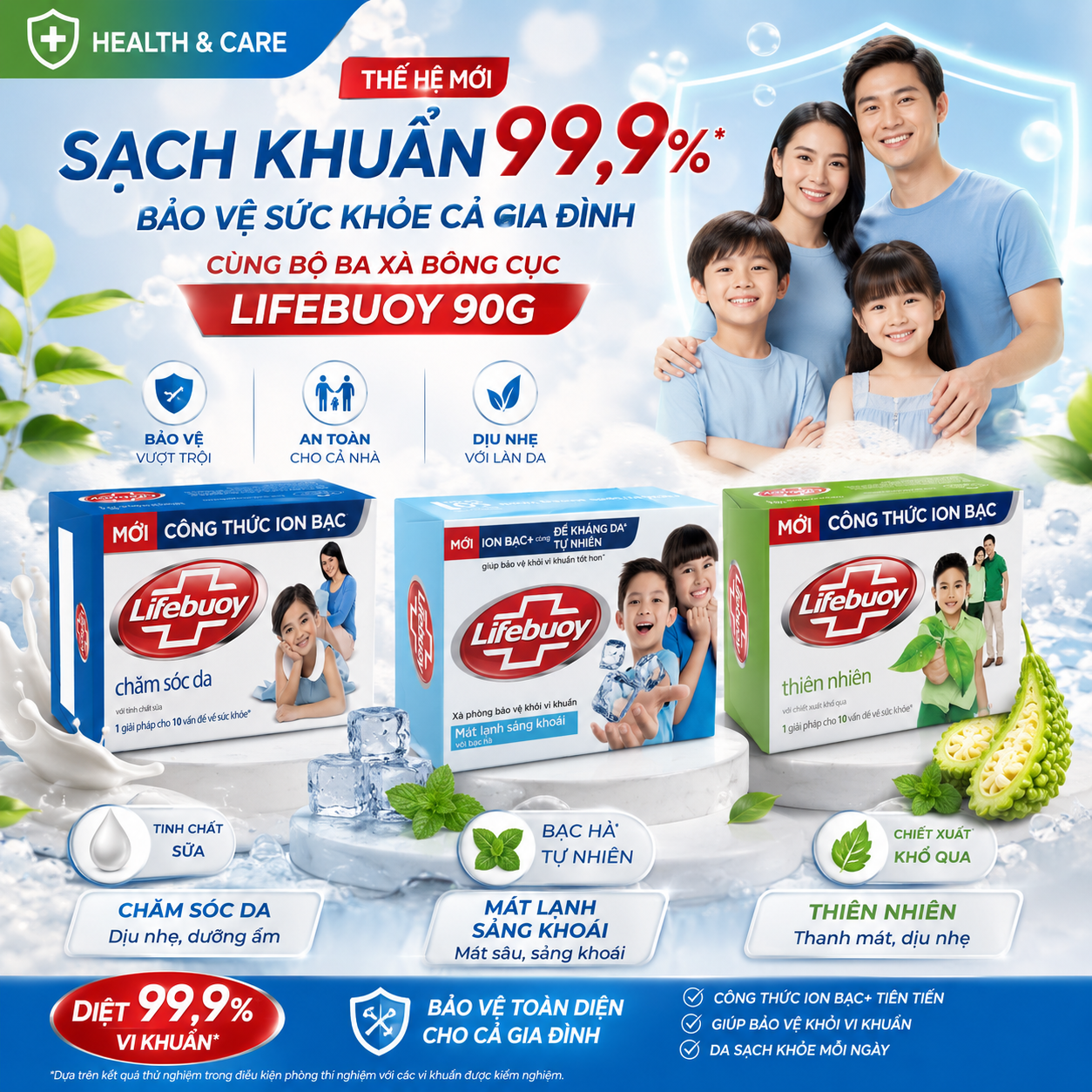 [HEALTH & CARE] SẠCH KHUẨN 99,9% – BẢO VỆ SỨC KHỎE CẢ GIA ĐÌNH CÙNG BỘ BA XÀ BÔNG CỤC LIFEBUOY 90G THẾ HỆ MỚI!