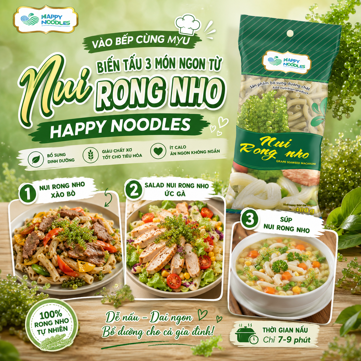  [VÀO BẾP CÙNG myU] BIẾN TẤU 3 MÓN NGON TỪ NUI RONG NHO HAPPY NOODLES