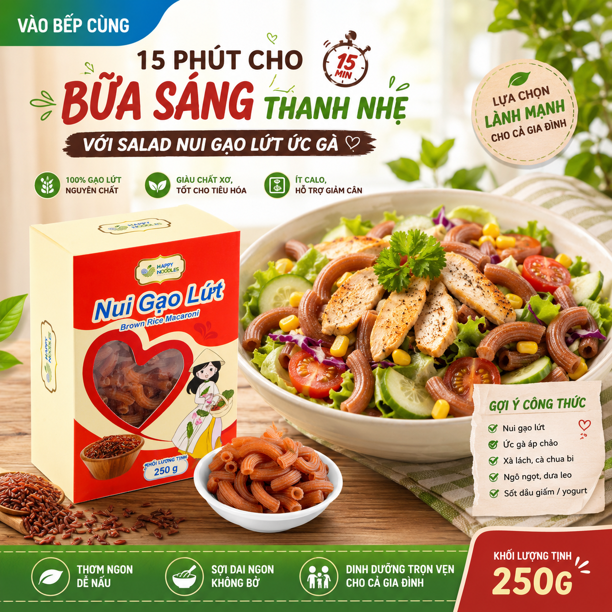  [VÀO BẾP CÙNG myU] 15 PHÚT CHO BỮA SÁNG THANH NHẸ VỚI SALAD NUI GẠO LỨT ỨC GÀ