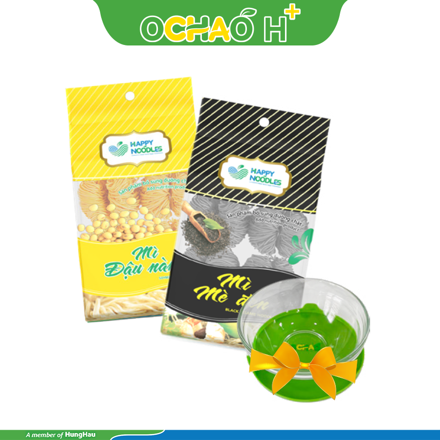 MUA 01 GÓI MÌ ĐẬU NÀNH 400G + 1 GÓI MÌ MÈ ĐEN 400G TẶNG 01 CHÉN THỦY TINH OCHAO