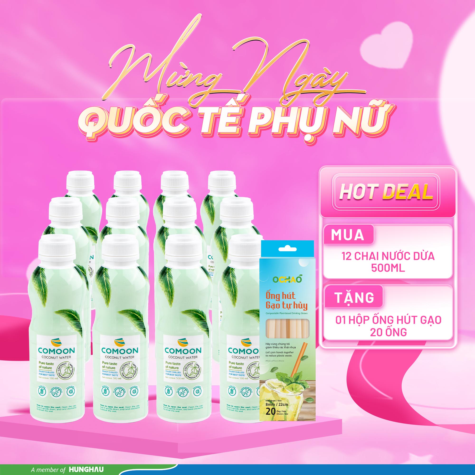 Mua 12 chai Nước dừa 500ml tặng 1 Hộp OHG 20 ống