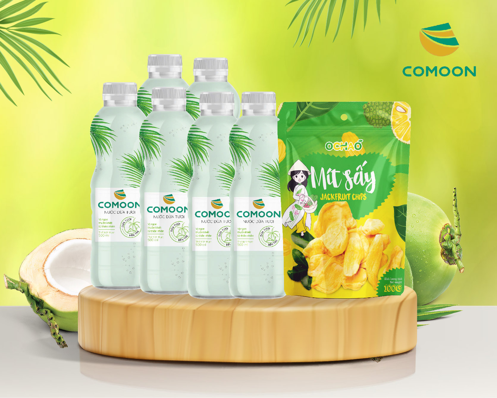 Combo 6 chai Nước dừa COMOON & 1 bịch mít sấy