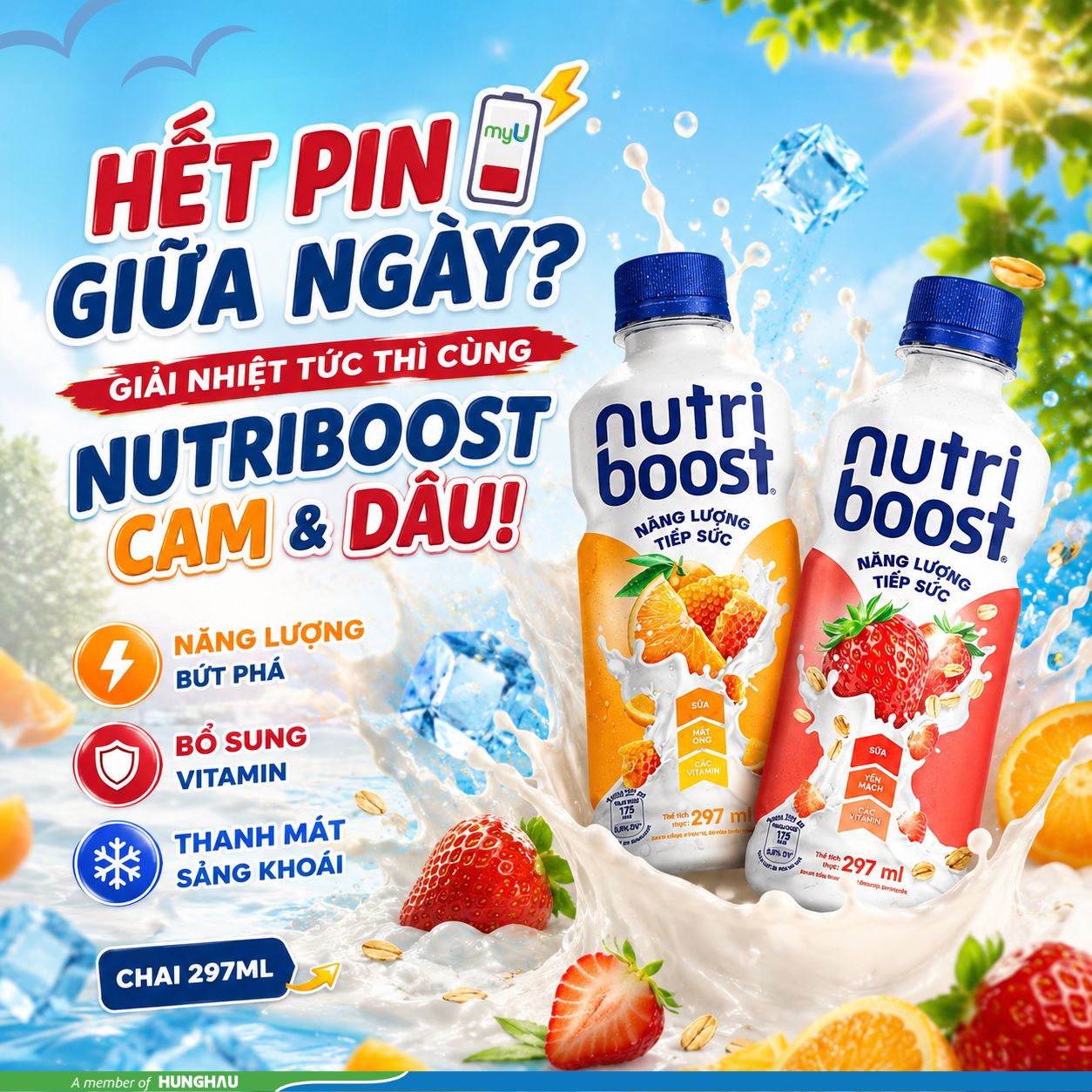 HẾT PIN GIỮA NGÀY? GIẢI NHIỆT TỨC THÌ CÙNG NUTRIBOOST CAM&DÂU!