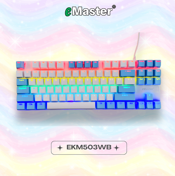 Bàn phím cơ có dây gaming eMaster EKM503WB TRẮNG XANH  