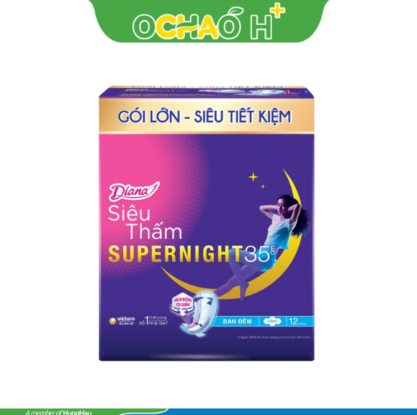 Băng vệ sinh Diana Super Night siêu thấm, gói 12 miếng, 35cm